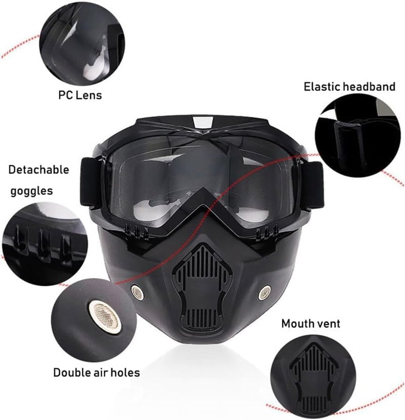 YBJMSFA MICH Airsoft Helmet and Mask Set,Airsoft Maskwith Detachable Anti-Fog Goggles Protective Full Face Tactical Mask for CS Airsoft Shooting Halloween Cosplay Cycling Party - Image 3